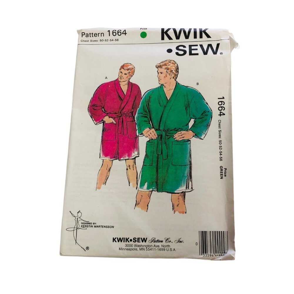 Vintage Kwik Sew Sewing Pattern 1664 Mens King Size Robes Chest Size 50-56